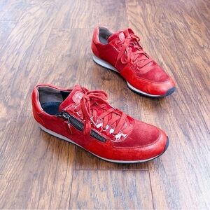 Paul Green • Sandy Sneaker red leather suede Super Soft trainer zip laceup